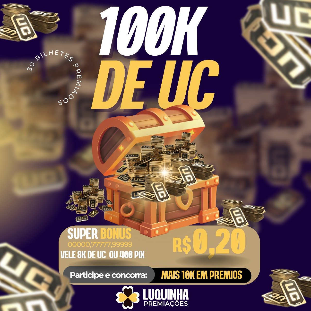 SORTEIO 100K DE UC OU 5K NO PIX